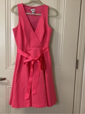 Vintage Lilly Pulitzer Pink Linen-Blend Sleeveless Wrap-Style Midi Dress 6 $298